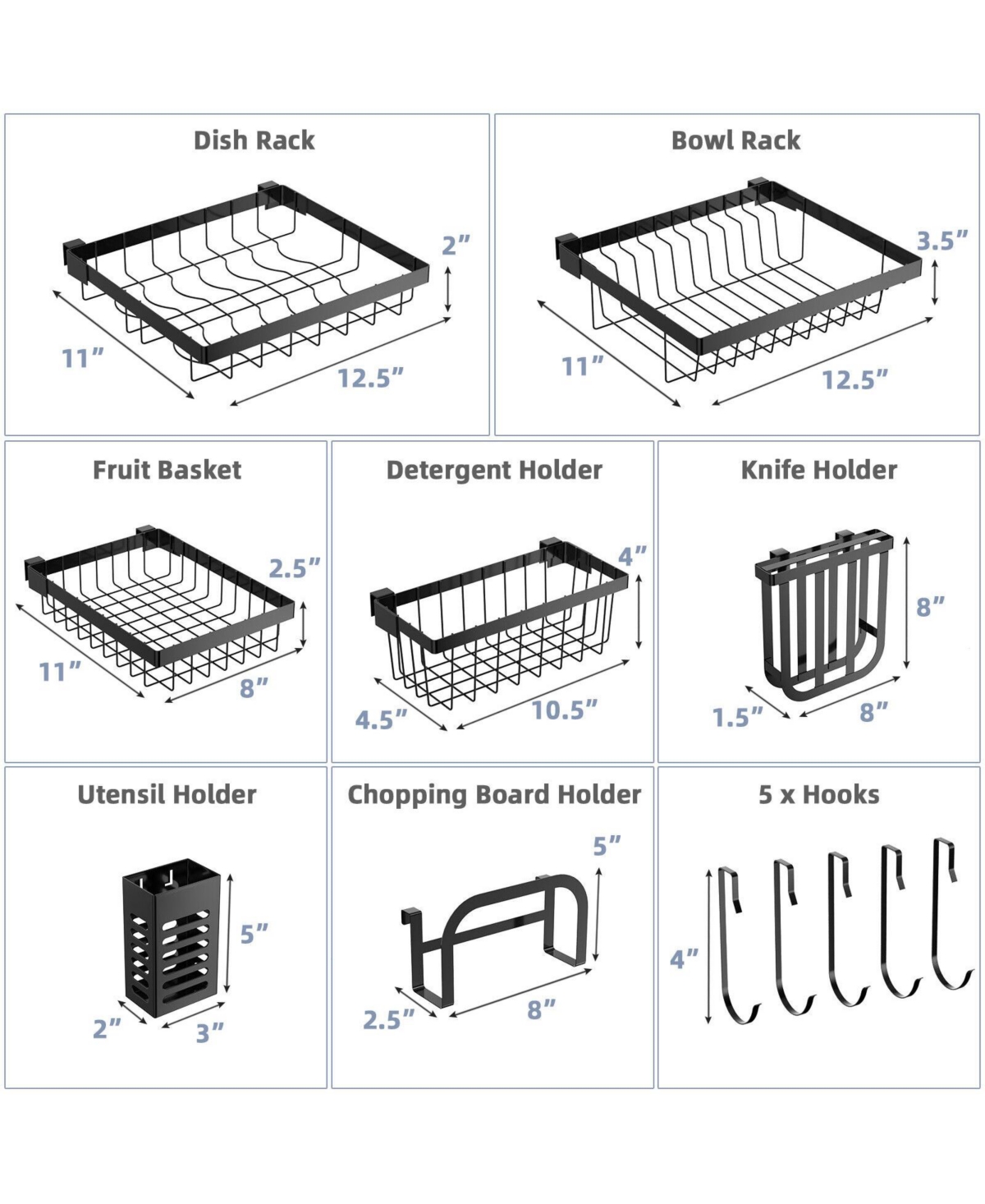 Slickblue 2 Tier Adjustable Over Sink Dish Drying Rack with 8 Hooks