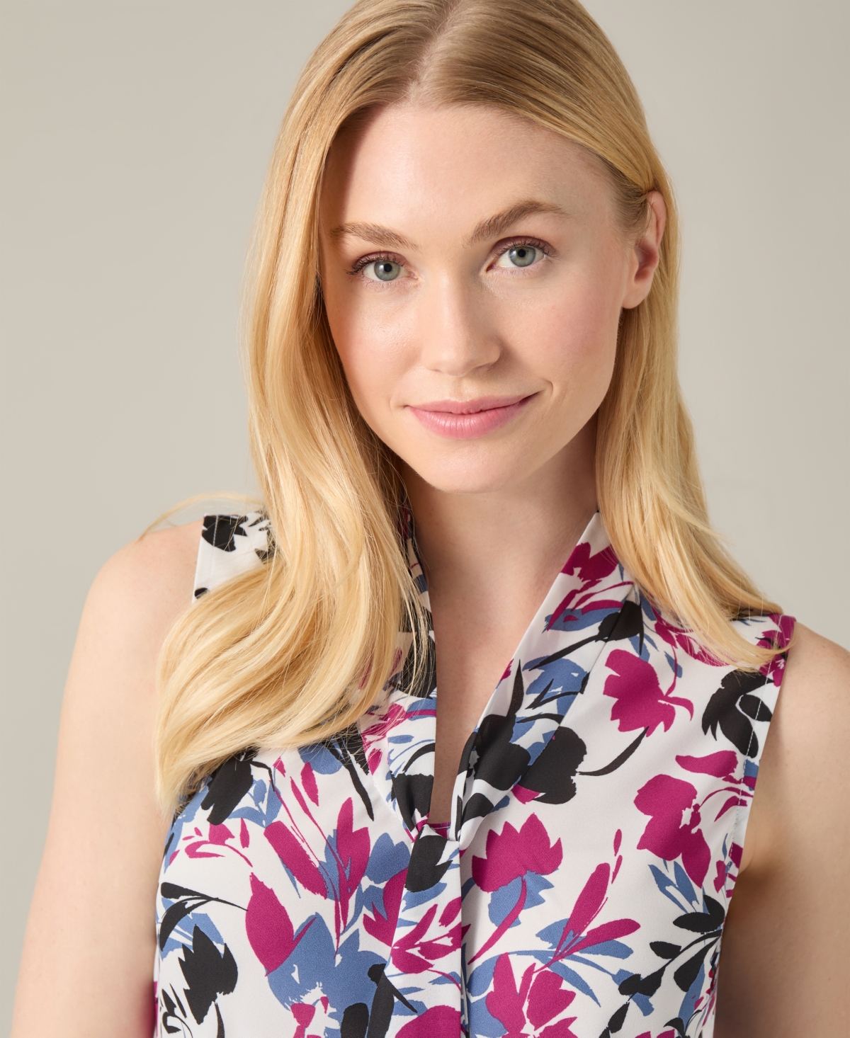 Kasper Women's Sleeveless Tie-Front Blouse -Cerise Multi