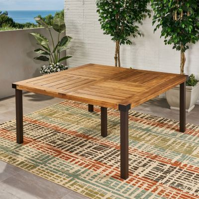 Lankershim 64: Modern Industrial Dining Table With Acacia Wood And Slat Design