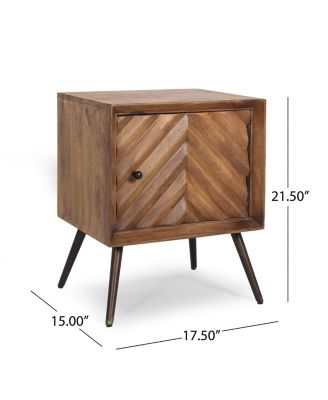 Mid-Century Modern Mango Wood Cabinet With Chevron Tile Door