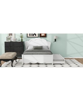 Full Size Wood Platform Bed with Headboard and Twin Trundle