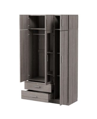 Modern 3-Door Wardrobe with Drawers, Mirror, & Cabinet