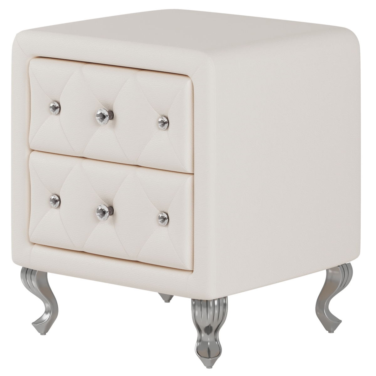 Streamdale Furniture Elegant Pu Nightstand with 2 Drawers, Crystal Handle, Storage