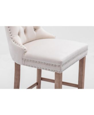 Velvet Barstools with Button Tufted Backrest and Chrome Trim (Set Of 2)