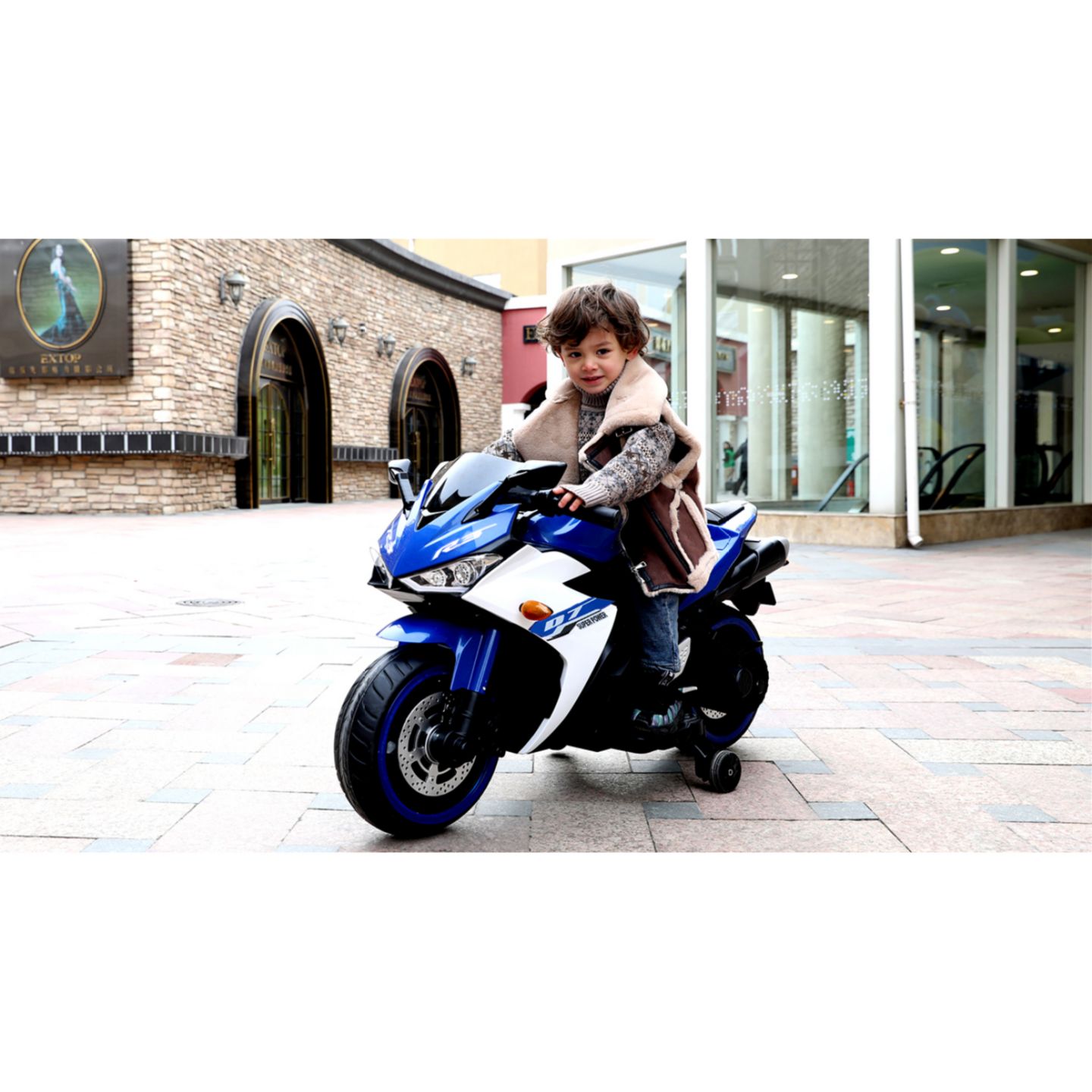 Детская игрушка Streamdale Furniture Lighting Wheels Electric Illuminated Ride-On Motorcycle with Training Wheels, от 3 лет, цвет: Синий — фото 4