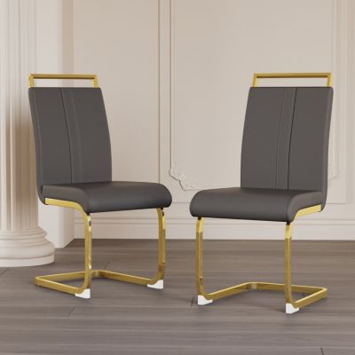 Modern Faux Leather Dining Chairs with Golden Metal Legs (Set of 4