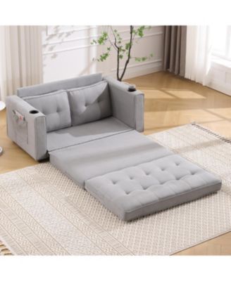 Streamdale 3-in-1 Tufted Futon Sofa Bed with Side Pockets and Cup Holders