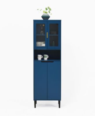 Tall Storage Cabinet with Glass Display & Doors, Modern Cabinet
