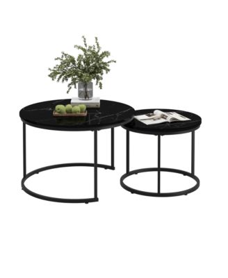 2-Tier Nesting Coffee Table Set with Marble Pattern Top
