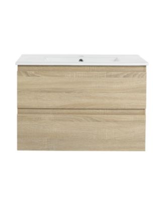 30&amp;#x22; Wood Grain Vanity with Ceramic Sink and Soft-Close Drawers