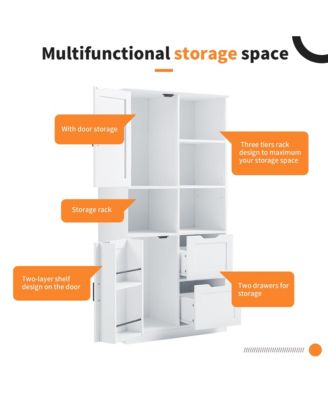 Tall Bathroom Storage Cabinet with Doors, Drawers, Shelves, Adjustable Shelf