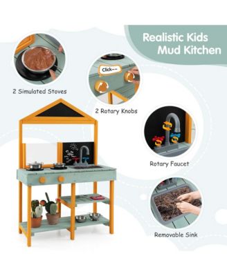 Kids Kitchen Playset Outdoor Mud Kitchen with Root Viewer Planter Removable Sink