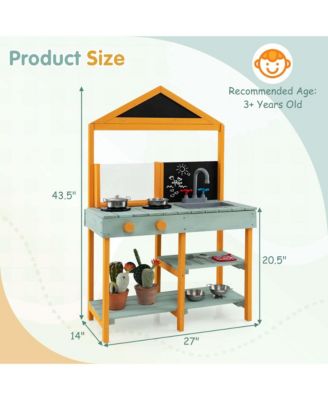 Kids Kitchen Playset Outdoor Mud Kitchen with Root Viewer Planter Removable Sink