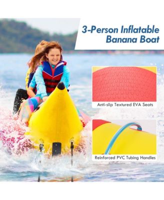 3-Person Inflatable Banana Boat with Boating and Water Sports Electric Air Pump