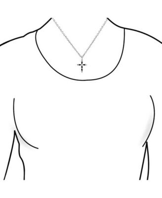 Religious Faith Hope Love CZ Accent Black Natural Onyx Cross Pendant Necklace Silver Plated