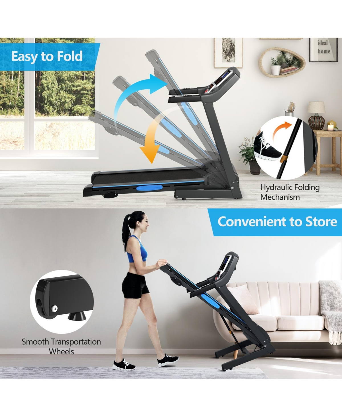Slickblue 2.25 Hp Folding Electric Motorized Power Treadmill Machine with Lcd Display - Grey