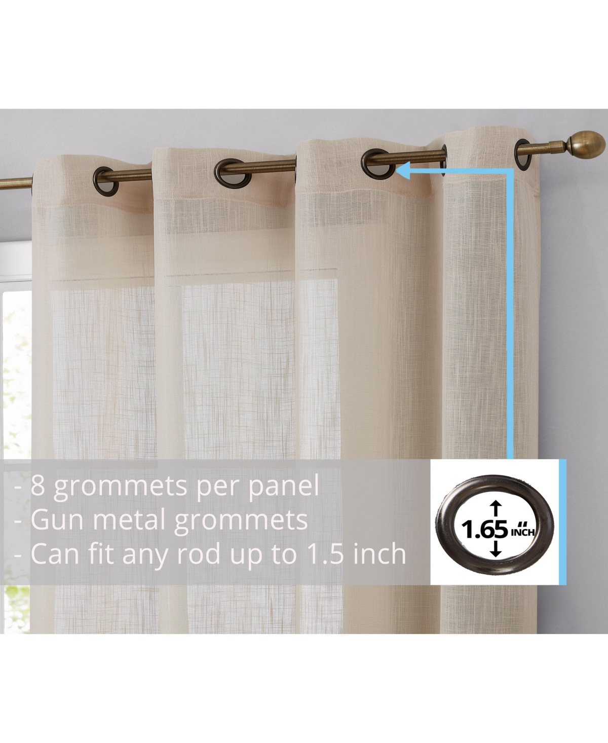Hlc.me Abbey Faux Linen Textured Semi Sheer Privacy Sun Light Filtering Transparent Window Grommet Long Thick Curtains Drapery Panels for Bedroom & Li