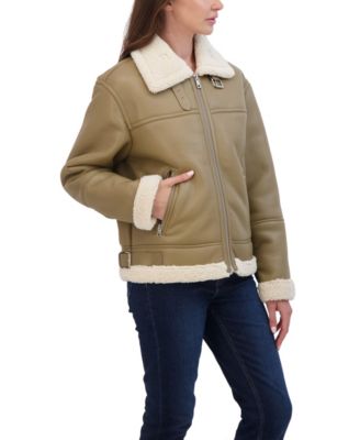 Women's Zip Front Faux Leather Shearling Jacket