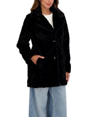 Women's Crushed Faux Fur Button Front Coat