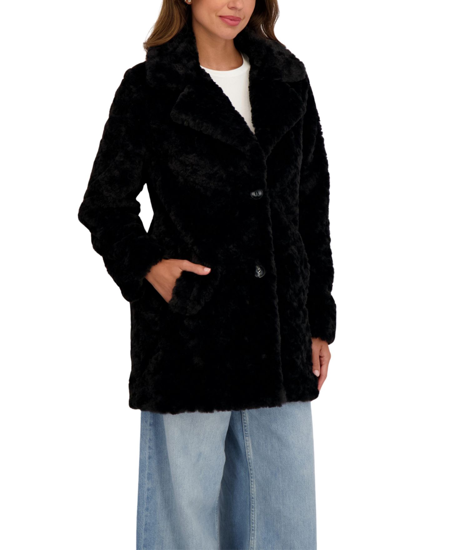Женское пальто Sebby Collection Crushed Faux Fur Button Front, цвет: Леопардовый — фото 3