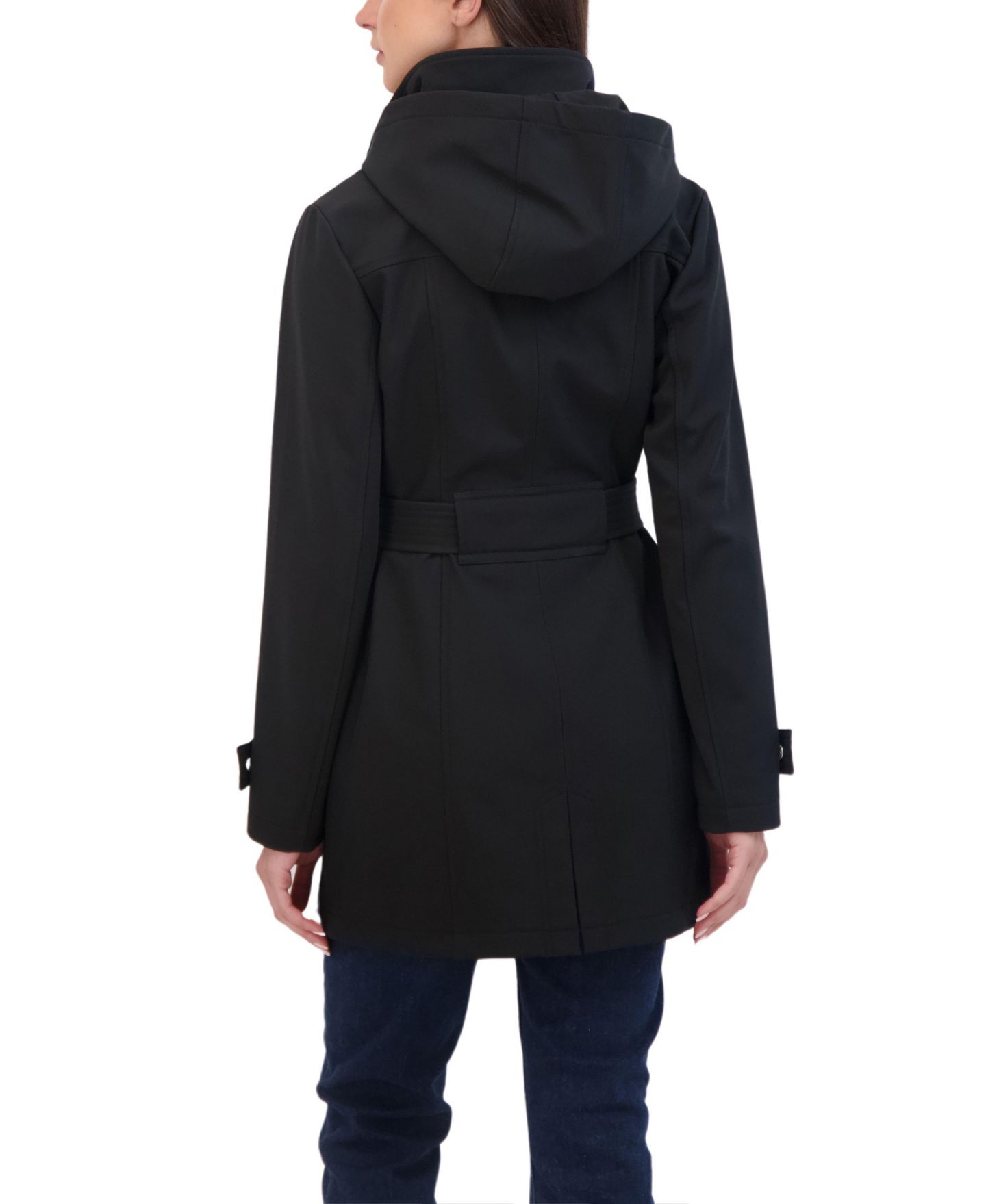 Женское пальто Sebby Collection Belted Zip Front Soft Shell Trench Coat With Detachable Hood, цвет: Чёрный — фото 3