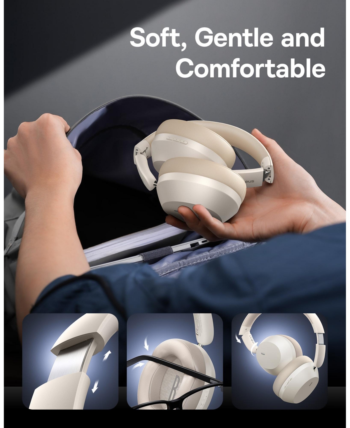 Baseus Wireless Headphones Bluetooth Foldable Over Ear Headphones Bass 35 Max, Gray