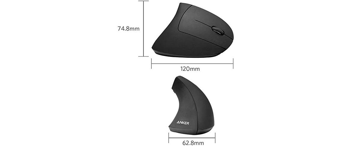 Anker 2.4G Wireless Vertical Ergonomic Optical Mouse, 800 / 1200 /1600DPI, 5 Buttons -- Black