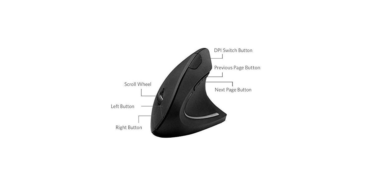 Anker 2.4G Wireless Vertical Ergonomic Optical Mouse, 800 / 1200 /1600DPI, 5 Buttons -- Black