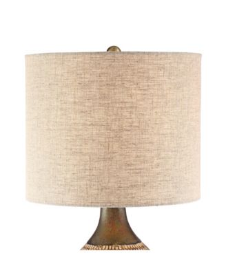 Emma Modern Mid Century Accent Table Lamp 21" High Wood Brown Ceramic with Table Top Dimmer Oatmeal Drum Shade for Bedroom Living Room