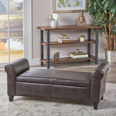 Upholstered Storage Bench With Rolled Arms
