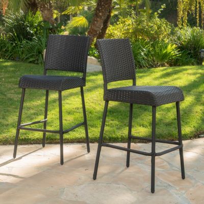 Streamdale Dark Brown Wicker Outdoor Barstools (Set Of 2)