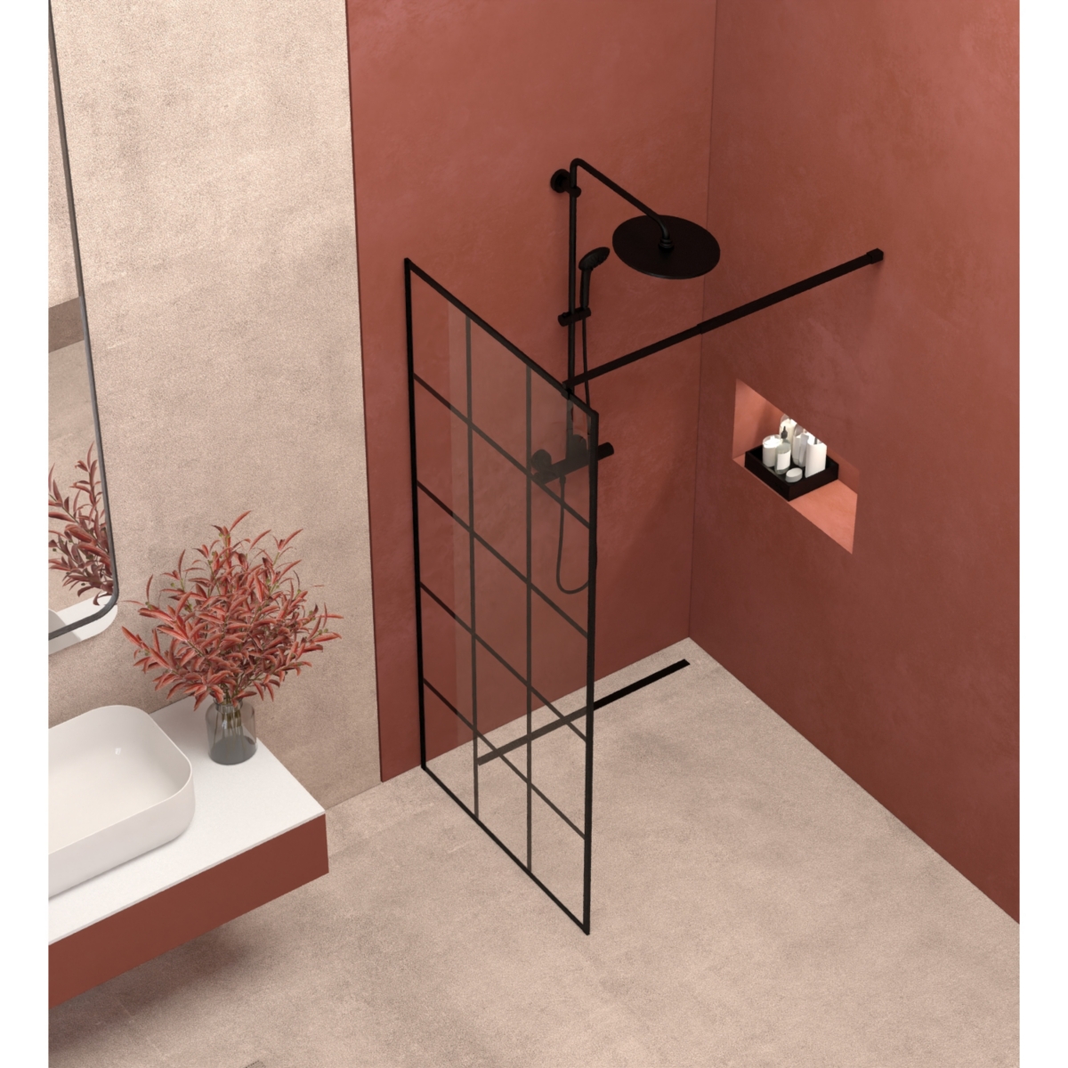Streamdale Furniture Framed Glass Shower Screen: Silk-Printed Tempered Glass,Aluminum, Support Bar - Black