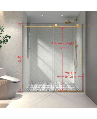 Streamdale Brushed Gold Frameless Shower Door with Nano Glass & Soft-Close