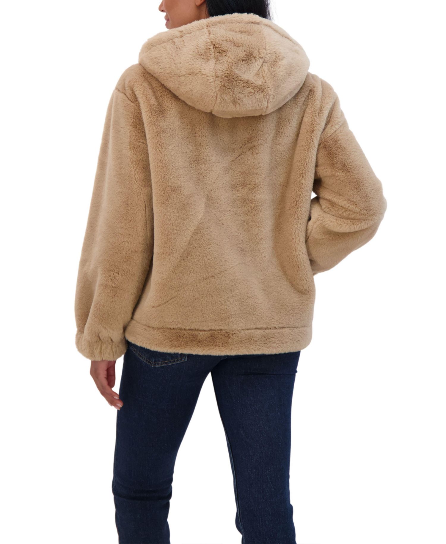 Women's Juniors' Reversible Faux Fur Hooded Bomber