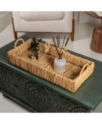 Anika 22.5&amp;quot; Traditional Southwestern Hand-Woven Abaca Tray with Handles, Natural