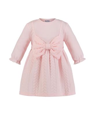 knee length dresses for ladies Pink Bow High Neck Collar Dress Front Bow / M