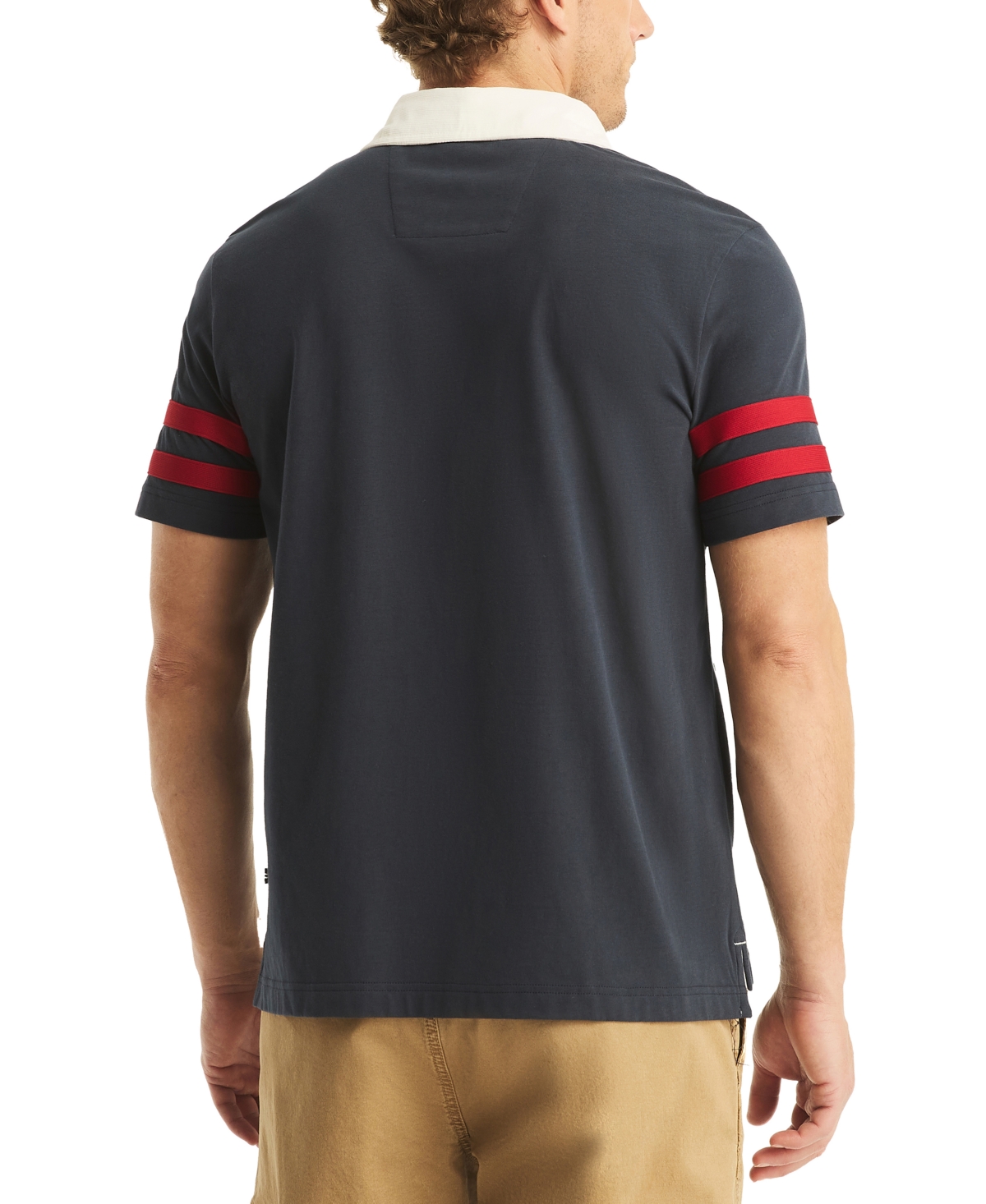 Nautica Men's Short Sleeve Striped-Trim Rugby Polo Shirt