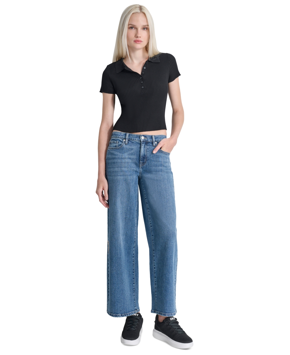 DKNY JEANS PETITE HIGH-RISE WIDE-LEG JEANS 