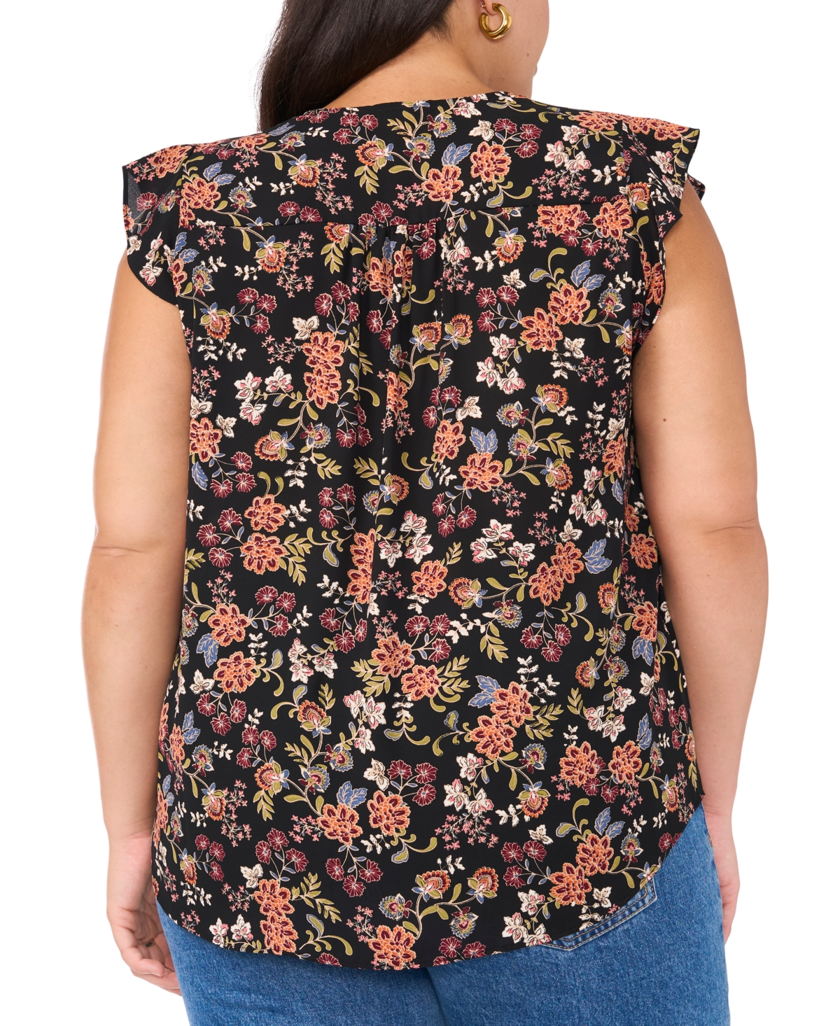 Vince Camuto Women's Plus Size Floral-Print V-Neck Top