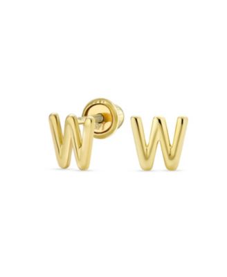 Bling Jewelry - 14K Yellow Gold ABC Minimalist Block Alphabet Letter Initial M Stud Earrings Secure Screw Back Gold w