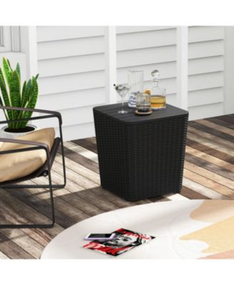 Outdoor Resin Storage Side Table with Removable Lid and Wicker-woven Accent