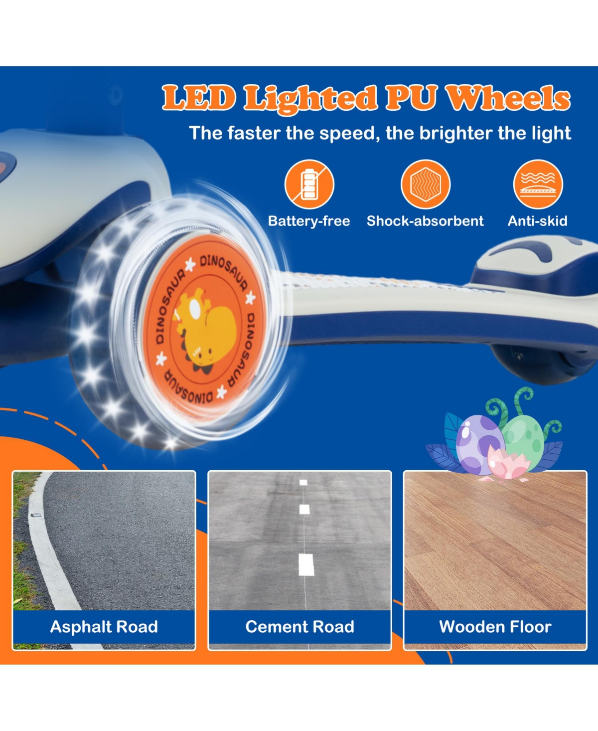 Slickblue Folding Kids Scooter with Extra Wide Deck and Led Lighted Pu Wheels