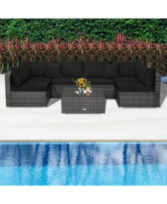 7 Pieces Patio Rattan Furniture Set with Sectional Sofa Cushioned