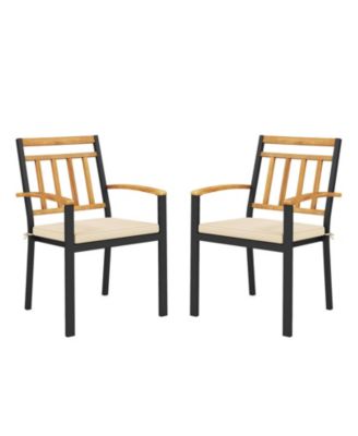 Set of 2 Patio Dining Chairs with Removable Padded Cushions-18 Inches