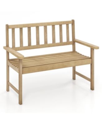 Outdoor Indonesia Teak Wood Garden Bench 2-Person with Backrest and Armrests