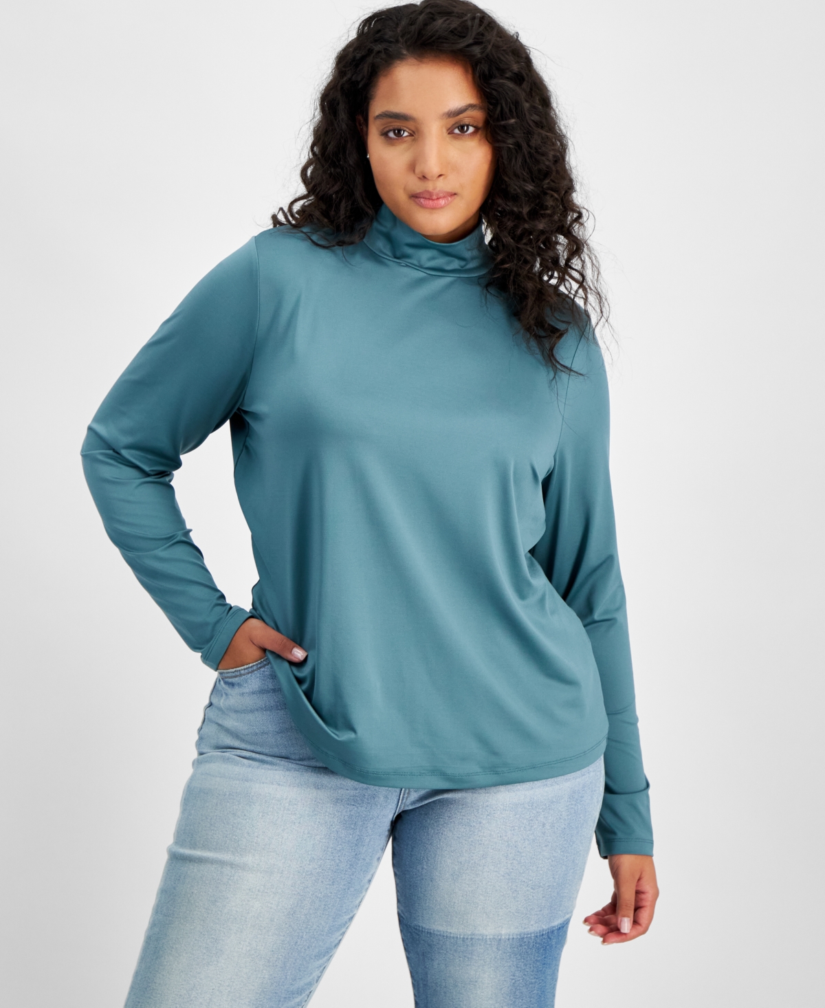 Trendy Plus Size Mock-Neck Long-Sleeve Top - North Atla