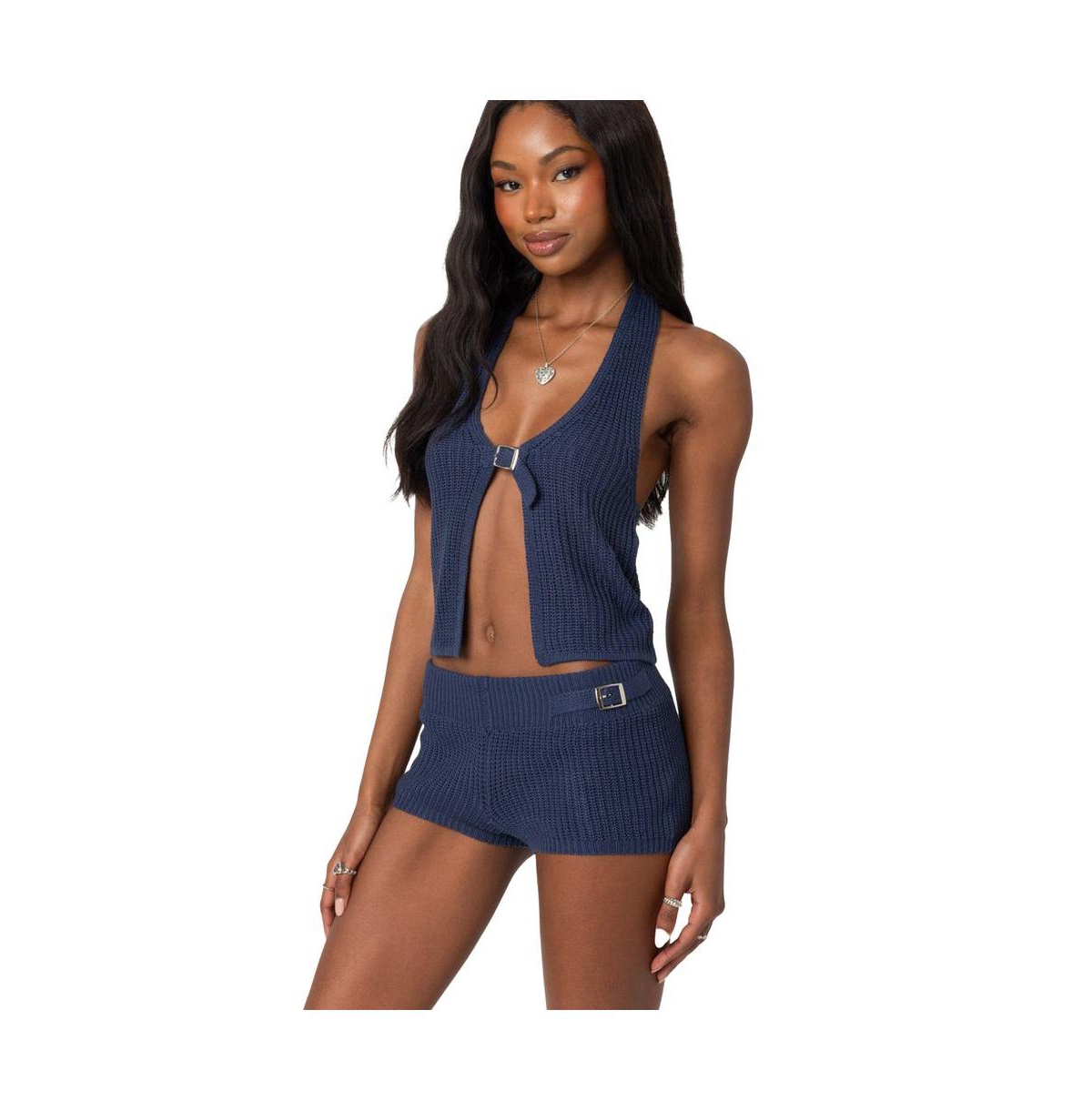 Edikted Women's Weekender belted knit halter top
