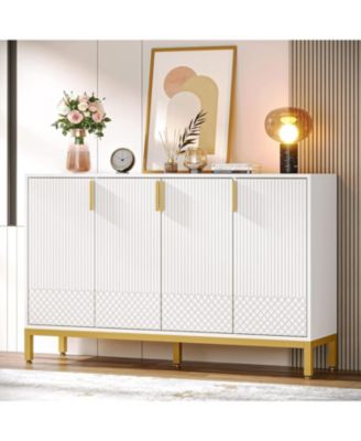 Modern Storage Cabinet, 59 Inch Console Cabinet Sideboard Buffet Cabinet with 4 Doors & Gold Metal Base, Entryway Cupboard Furniture for Living Room, Dining Room
