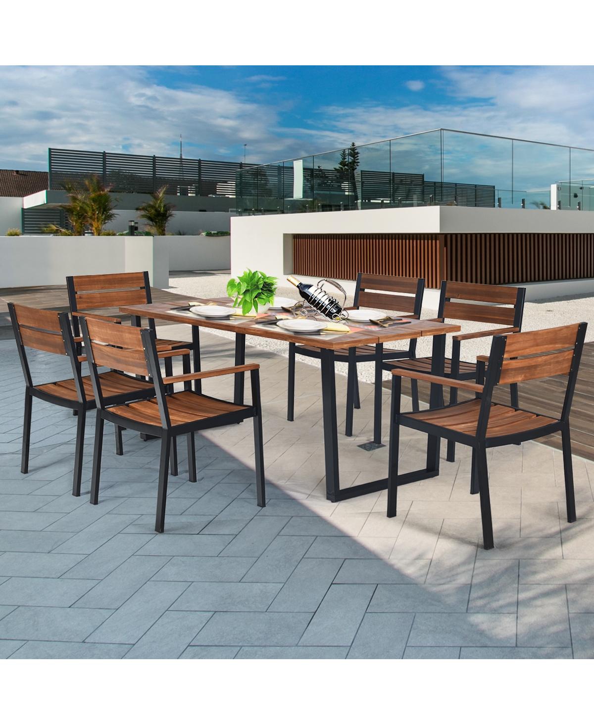 Slickblue Patented 7 Pieces Patented Outdoor Patio Dining Table Set with Hole