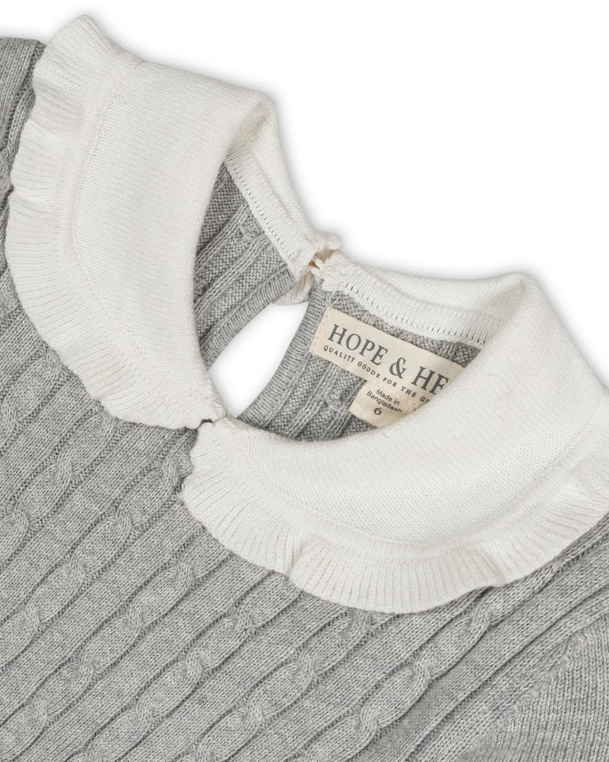 Hope & Henry Big Girls Organic Long Sleeve Cable Knit Peter Pan Collar Sweater Dress